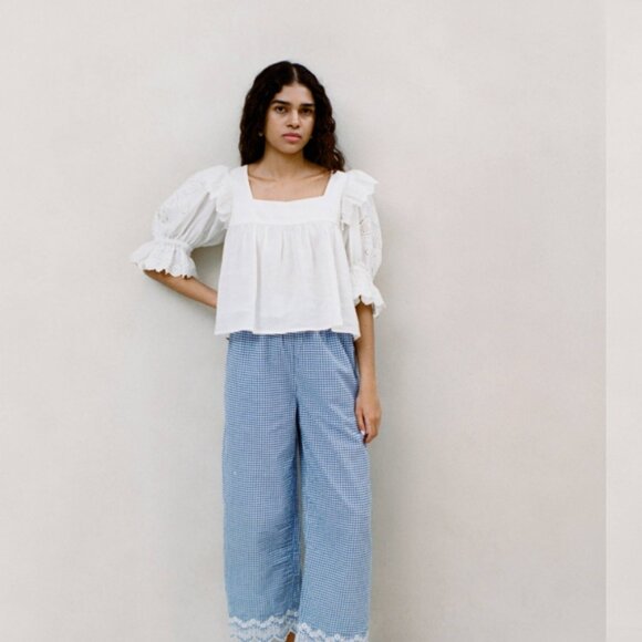 BNWT Loeffler Randal Blake Blue Gingham Emboidered Pant - Picture 5 of 13